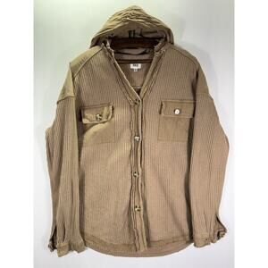BKE Lightweight WaffleHoodie Button Down Casual Brown Women Medium